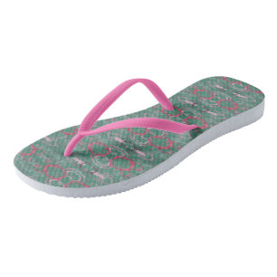 Green and Pink geometric Abstract 2 Flip Flops