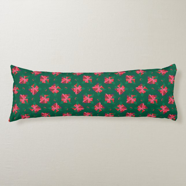 Green and Pink Holiday Christmas Body Pillow (Front)