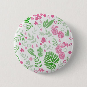 Green and pink leaves and flowers 2 inch round button