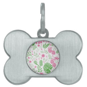 Green and pink leaves and flowers pet name tag