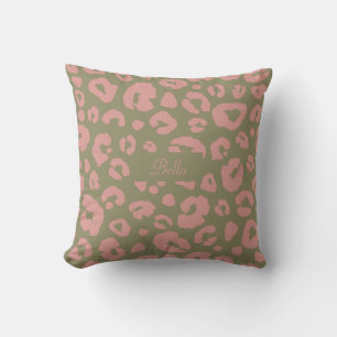 Green and Pink Leopard Pattern Throw Pillow