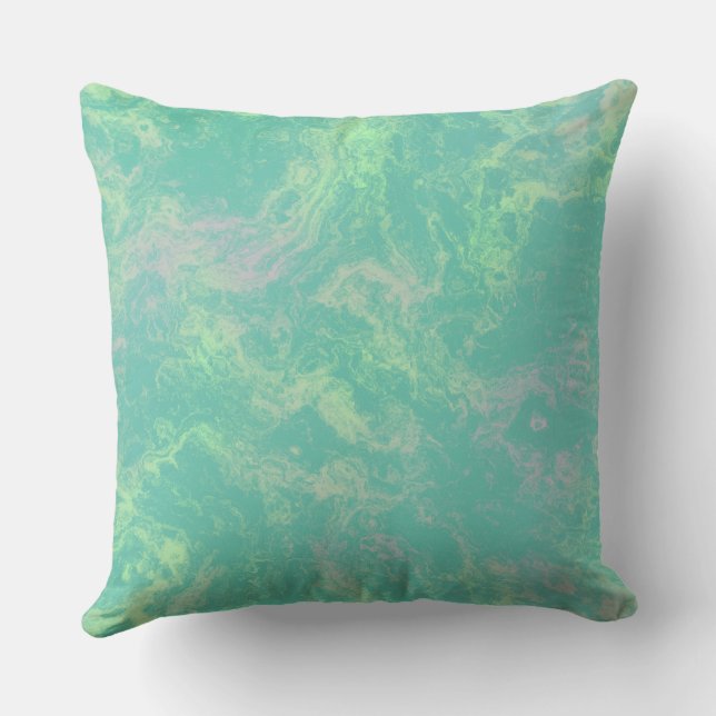 green and pink Marble abstract Throw Pillow (Back)
