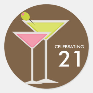 Green and Pink Martinis Classic Round Sticker