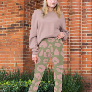Green and Pink Modern Leopard Pattern Leggings