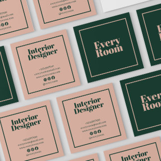 Green and Pink Modern minimalist professional Square Business Card
