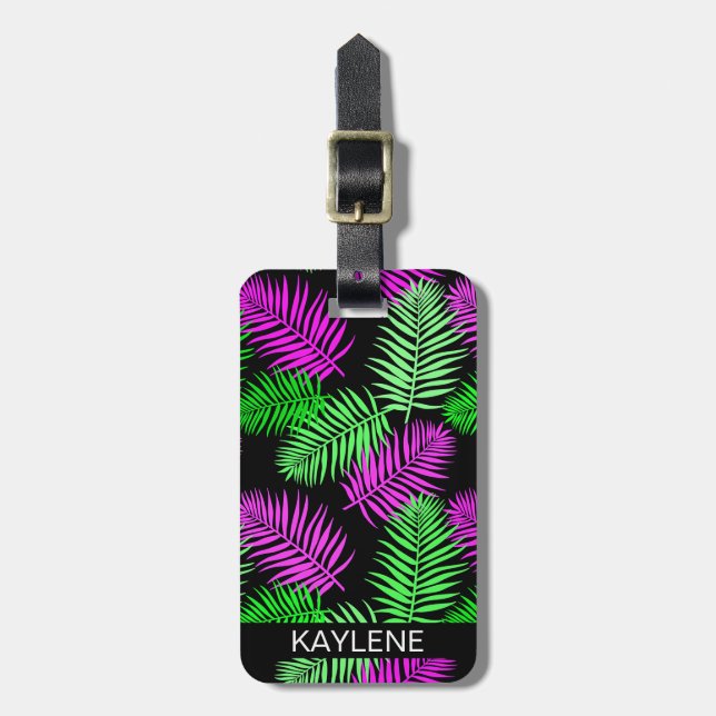 Green and Pink Palm Leaves Luggage Tag (Front Vertical)