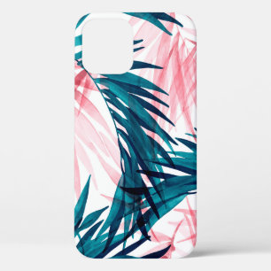 Green and pink palm leaves pattern iPhone 12 case