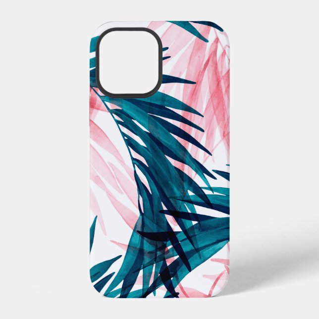 Green and pink palm leaves pattern iPhone case (Back)