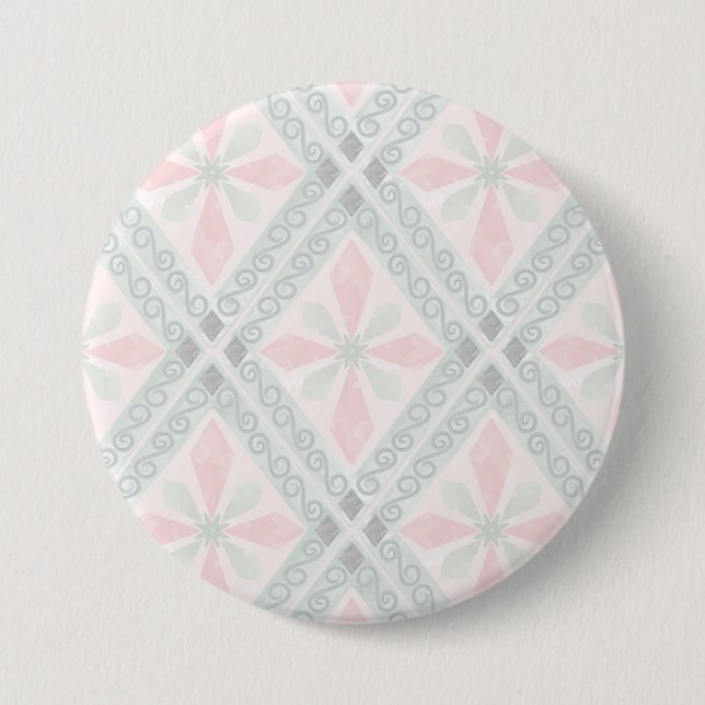 Green and pink pastel diamond pattern 3 inch round button (Front)