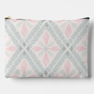 Green and pink pastel diamond pattern accessory pouch