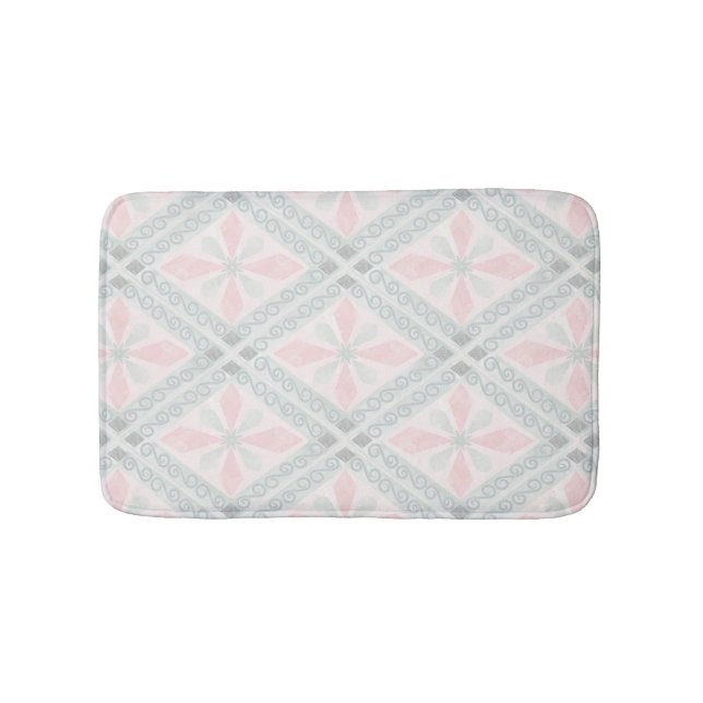 Green and pink pastel diamond pattern bath mat (Front)