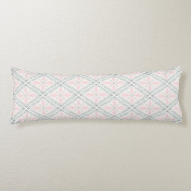 Green and pink pastel diamond pattern body pillow (Front)