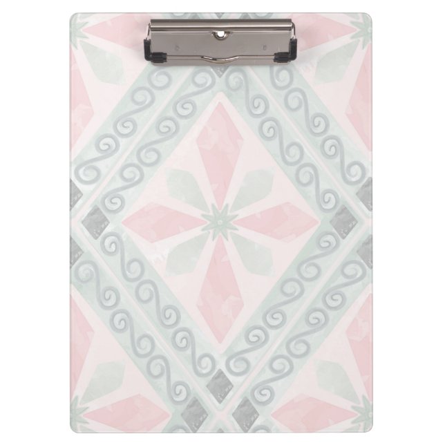 Green and pink pastel diamond pattern clipboard (Front)