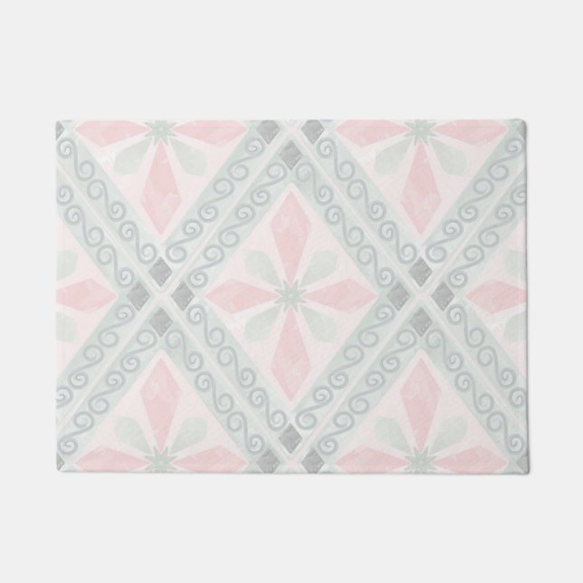 Green and pink pastel diamond pattern doormat (Front)