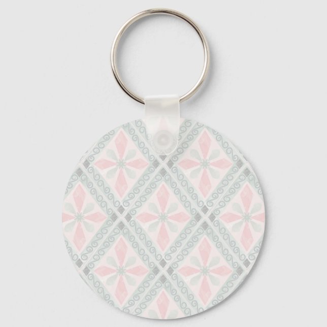 Green and pink pastel diamond pattern keychain (Front)