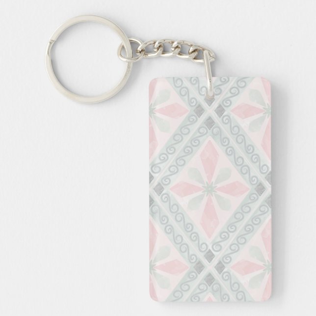 Green and pink pastel diamond pattern keychain (Front)