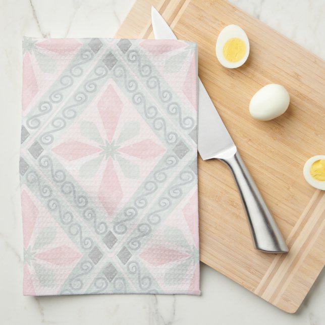 Green and pink pastel diamond pattern kitchen towel (Quarter Fold)