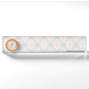 Green and pink pastel diamond pattern nameplate