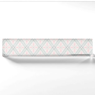 Green and pink pastel diamond pattern nameplate