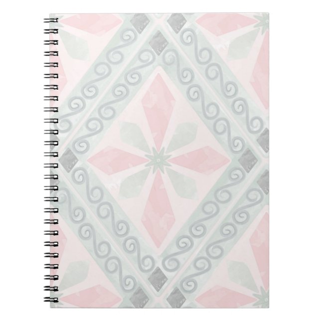 Green and pink pastel diamond pattern notebook (Front)