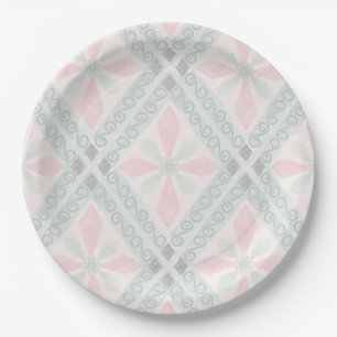 Green and pink pastel diamond pattern paper plate