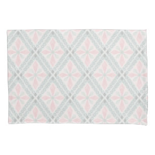 Green and pink pastel diamond pattern pillowcase