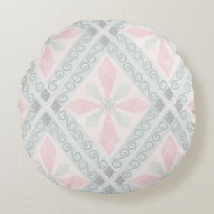 Green and pink pastel diamond pattern round pillow