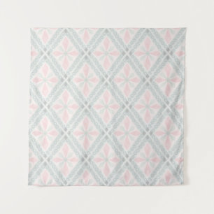 Green and pink pastel diamond pattern tapestry