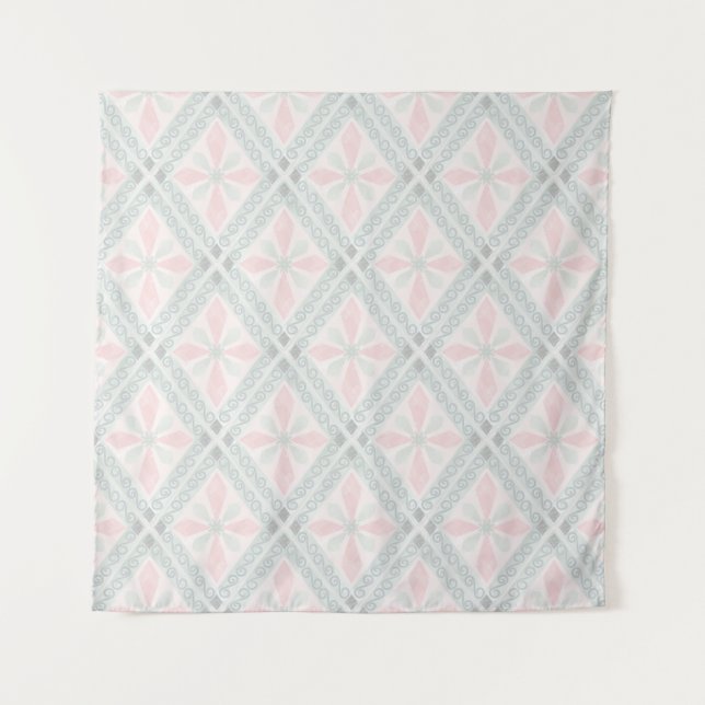 Green and pink pastel diamond pattern tapestry (Front)
