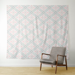 Green and pink pastel diamond pattern tapestry