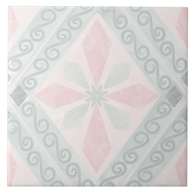 Green and pink pastel diamond pattern tile (Front)