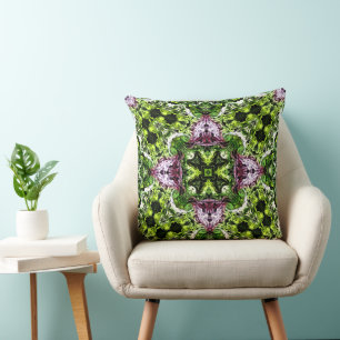 Green and Pink Pattern with Organic Flow Throw Pillow