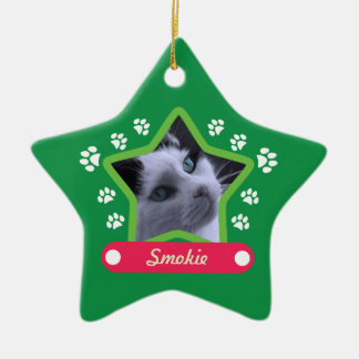Green and Pink Pet Paws Christmas Photo Ornament
