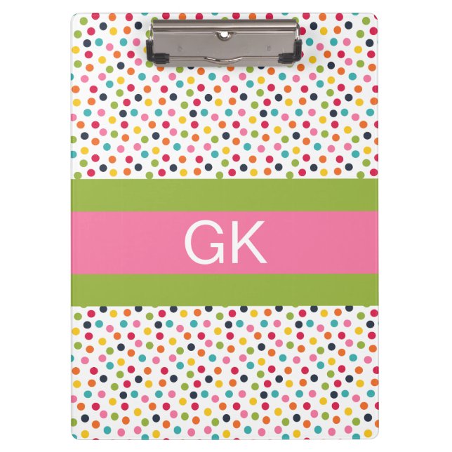 Green and Pink Polka Dot Monogram Clipboard (Front)