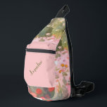 Green and Pink Spring Meadows Background Sling Bag<br><div class="desc">A cute pattern of a delicate spring meadow of wildflowers looks so lovely on this sling bag for a lady.
Main colours are green and pink,  and is personalized if you like.</div>