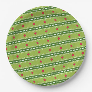 Green and Pink Stars Paper Plate