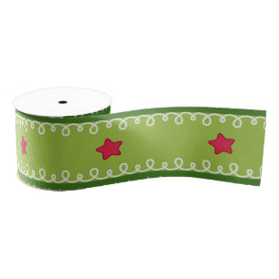 Green and Pink Stars Ribbon Grosgrain Ribbon