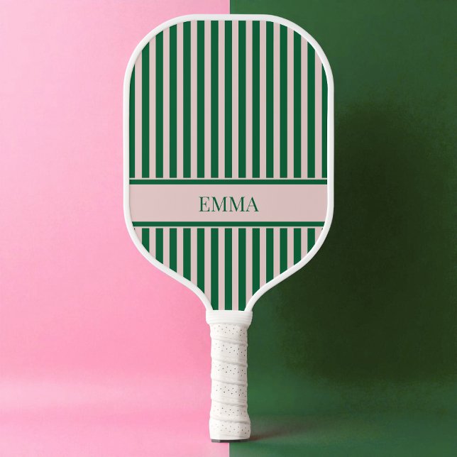 Green and Pink Stipes Modern Personalized Name Pickleball Paddle (Green and Pink Stipes Modern Personalized Name Pickleball Paddle)