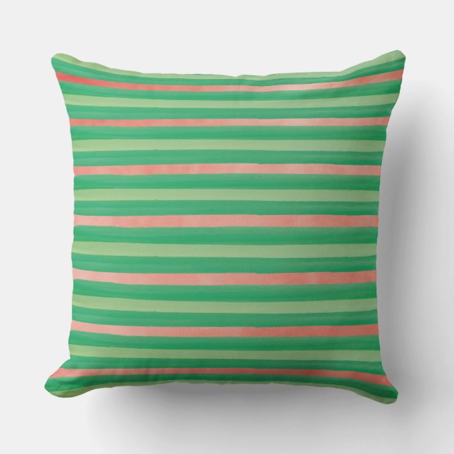 Green and Pink Stripe Outdoor Pillow (Front)
