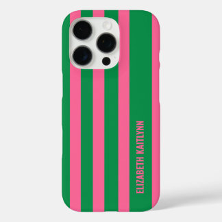 Green and Pink Stripes Pattern Personalized iPhone 16 Pro Case