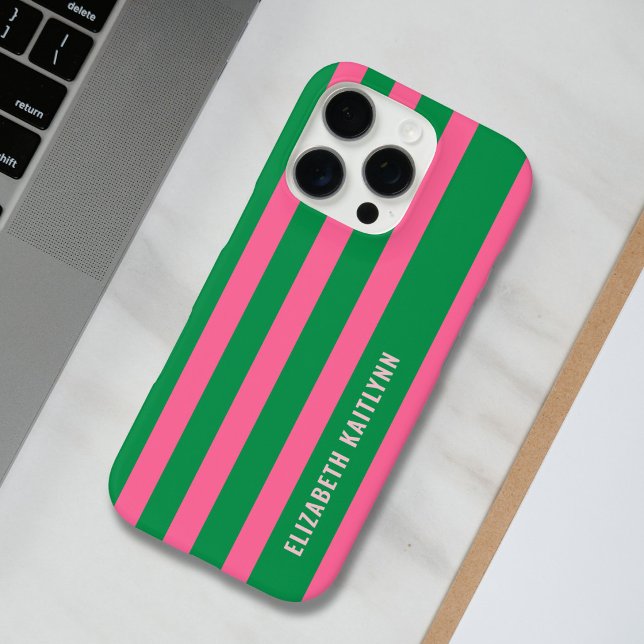 Green and Pink  Stripes Pattern Personalized  Case-Mate iPhone Case (Creator Uploaded)