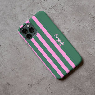 Green and Pink Stripes Pattern Personalized iPhone 16 Pro Case