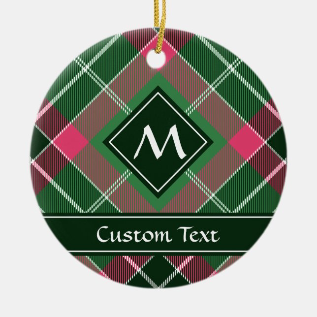Green and Pink Tartan Ceramic Ornament (Front)