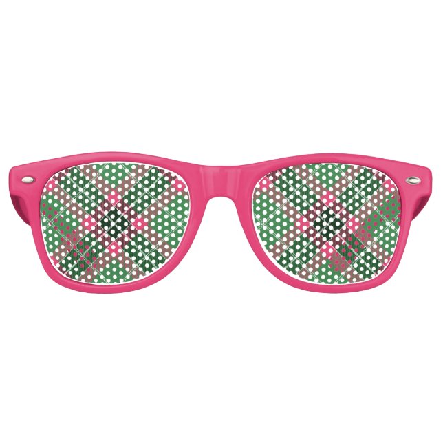 Green and Pink Tartan Retro Sunglasses (Front)
