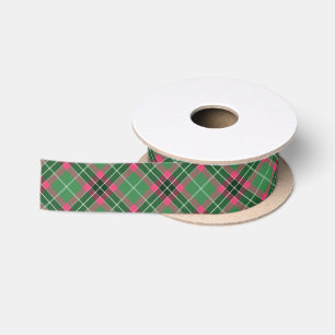 Green and Pink Tartan Satin Ribbon