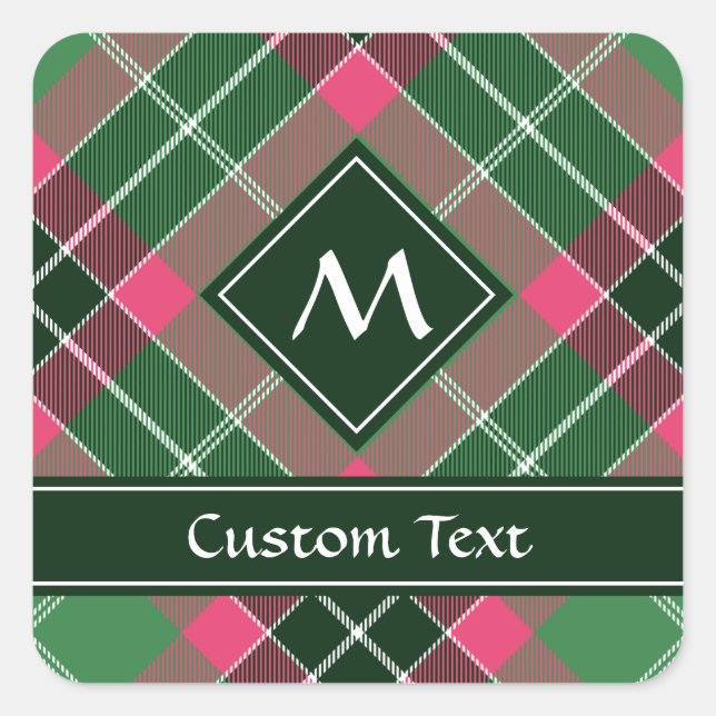 Green and Pink Tartan Square Sticker (Front)