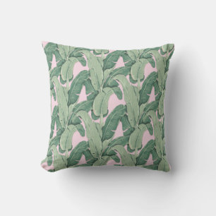 Green and Pink Tropical Leaves   Cabana Outdoor Pi Pillow