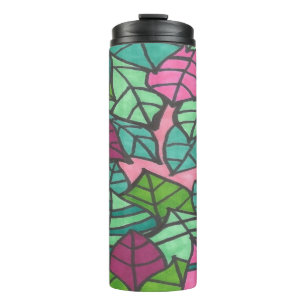 Green and Pink Tropical Leaves  Thermal Tumbler