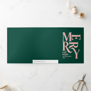 green and pink vintage merry chritsmas multi photo Tri-Fold holiday card