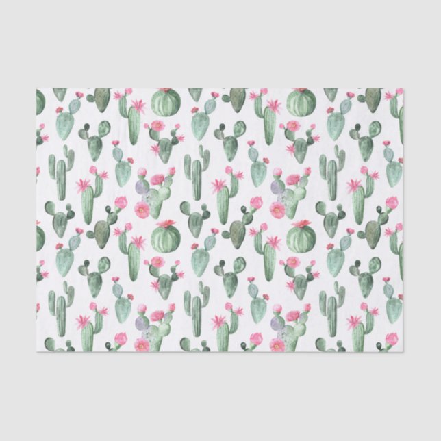 Green and Pink Watercolor Cactus Tissue Paper (Front)